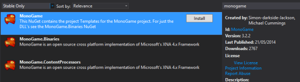 Windows-MonoGame-Nuget